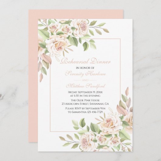 フローラエレガント赤面ピンクローズリハーサルディナー 招待状 (正面/裏面)