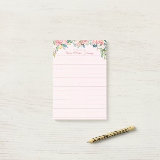 フローラエレガント赤面ピンクローズ牡丹の並び名 ポストイット (デスク上)