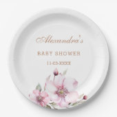 フローラエレガント赤面ピンクローゼベビーシャワー ペーパープレート (正面)