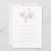 フローラエレガント赤面ピンクヴィンテージウェディング 招待状 (正面)