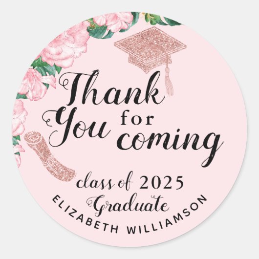 フローラエレガント赤面ピンク卒業ありがとう ラウンドシール (正面)
