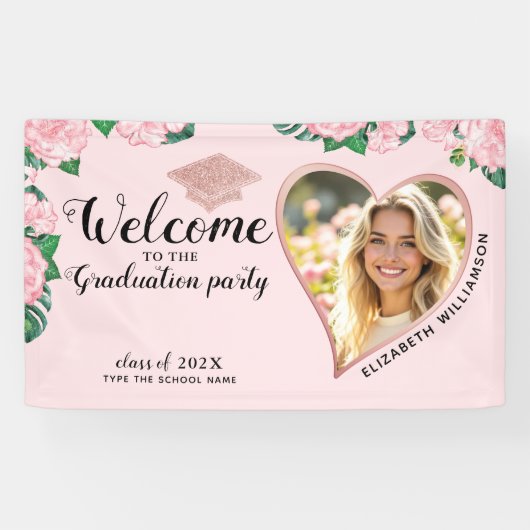 フローラエレガント赤面ピンク卒業へようこそ 横断幕 (横)