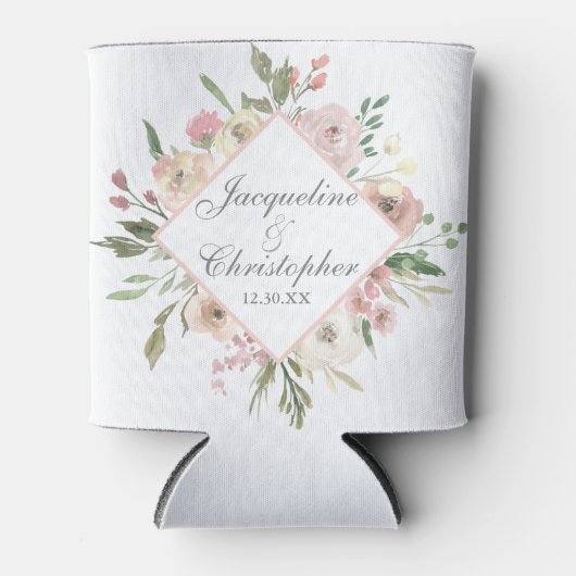 フローラエレガント赤面ピンク牡丹庭園の結婚式 缶クーラー (正面)