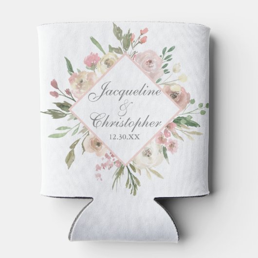 フローラエレガント赤面ピンク牡丹庭園の結婚式 缶クーラー (裏面)