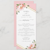 フローラエレガント赤面ピンク金ゴールドウェディングレセプション メニュー (正面/裏面)