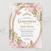 フローラエレガント赤面ピンク金ゴールドティアラキンセアニラ 招待状 (正面/裏面)