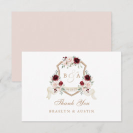 フローラエレガント赤面ブルグンディ結婚のクレスト サンキューカード