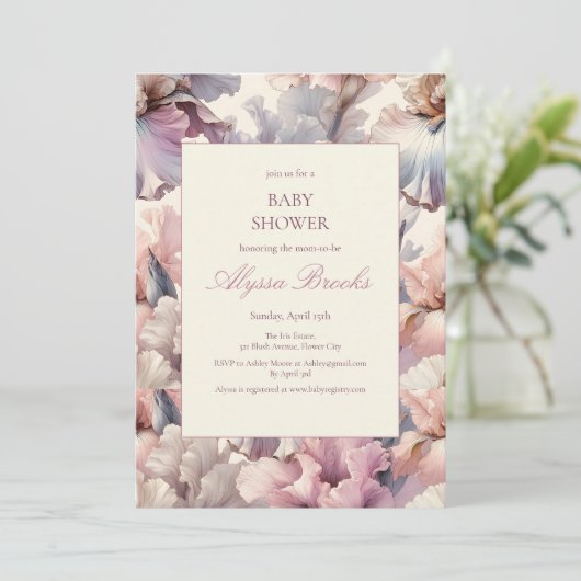 フローラエレガント赤面モダンベビーシャワーベビーガール 招待状 (スタンド正面)