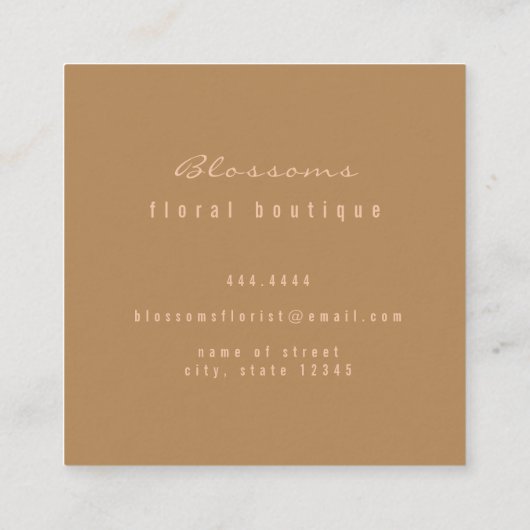 フローラエレガント金ゴールドとピンクフローリスト スクエア名刺 (裏面)