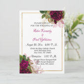 フローラエレガント金ゴールドとブルゴンディバラ結婚ズ 招待状 (スタンド正面)