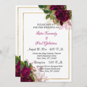 フローラエレガント金ゴールドとブルゴンディバラ結婚ズ 招待状 (正面/裏面)