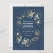 フローラエレガント金ゴールドと海軍結婚の 招待状 (正面)