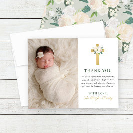 フローラエレガント金ゴールドクロスガールバプテスマ写真 サンキューカード