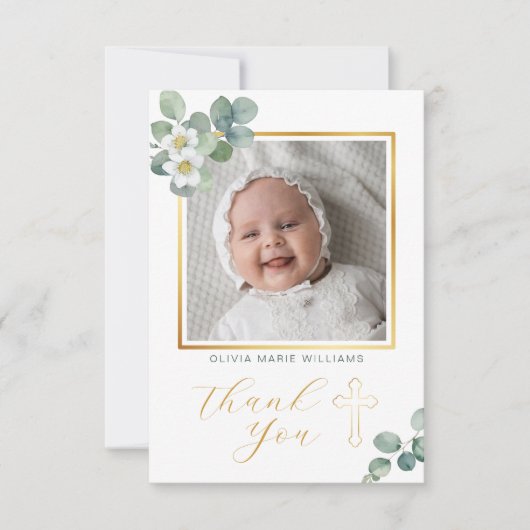 フローラエレガント金ゴールドクロスバプテスマサンキューカード サンキューカード (正面)