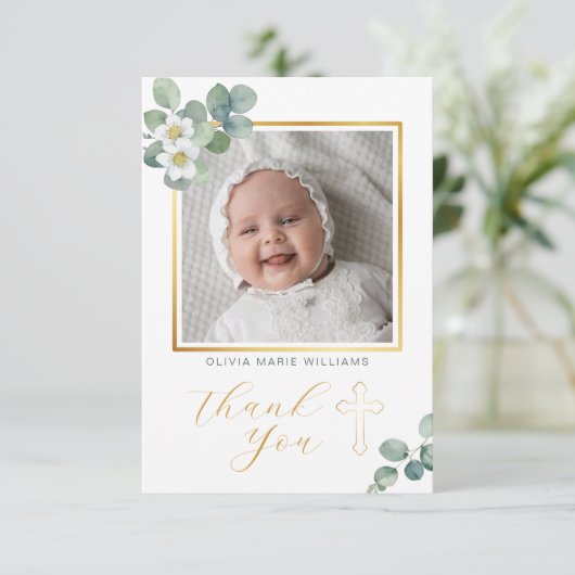 フローラエレガント金ゴールドクロスバプテスマサンキューカード サンキューカード (スタンド正面)