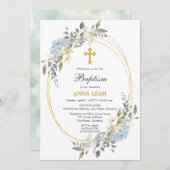 フローラエレガント金ゴールドクロスバプテスマ 招待状 (正面/裏面)