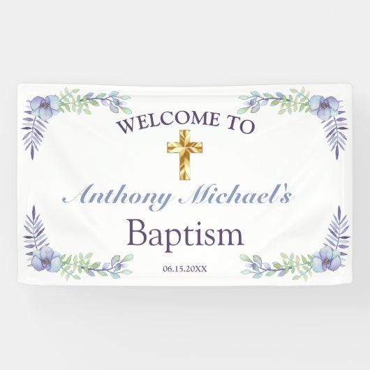 フローラエレガント金ゴールドクロスベビーバプテスムウェルカム 横断幕 (横)