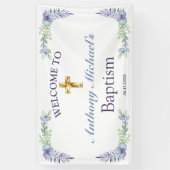 フローラエレガント金ゴールドクロスベビーバプテスムウェルカム 横断幕 (縦)