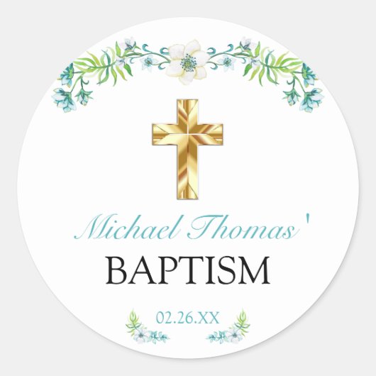 フローラエレガント金ゴールドクロスボーイバプテスマ ラウンドシール (正面)