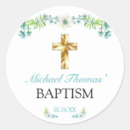フローラエレガント金ゴールドクロスボーイバプテスマ ラウンドシール