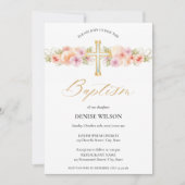 フローラエレガント金ゴールドクロス《キリスト教》洗礼式や命名式バプテスマ 招待状 (正面)