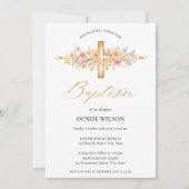 フローラエレガント金ゴールドクロス《キリスト教》洗礼式や命名式バプテスマ 招待状 (正面)