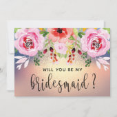 フローラエレガント金ゴールドグリッターは私の花嫁付き添い 招待状 (正面)