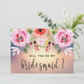 フローラエレガント金ゴールドグリッターは私の花嫁付き添い 招待状 (スタンド正面)