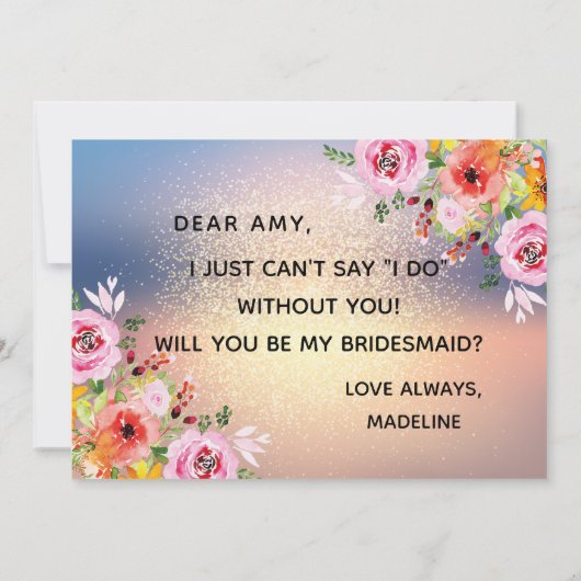 フローラエレガント金ゴールドグリッターは私の花嫁付き添い 招待状 (裏面)