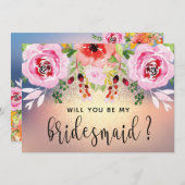 フローラエレガント金ゴールドグリッターは私の花嫁付き添い 招待状 (正面/裏面)