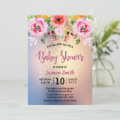 フローラエレガント金ゴールドグリッターベビーシャワー招待状 招待状 (スタンド正面)