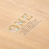 フローラエレガント金ゴールドグリッターワン誕生日 アクリル招待状 (レイダウン)