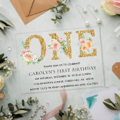 フローラエレガント金ゴールドグリッターワン誕生日 アクリル招待状
