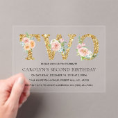 フローラエレガント金ゴールドグリッター2歳2歳の誕生日 アクリル招待状 (インサイチュ (ポータブル))