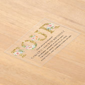 フローラエレガント金ゴールドグリッター4 4歳の誕生日 アクリル招待状 (レイダウン)