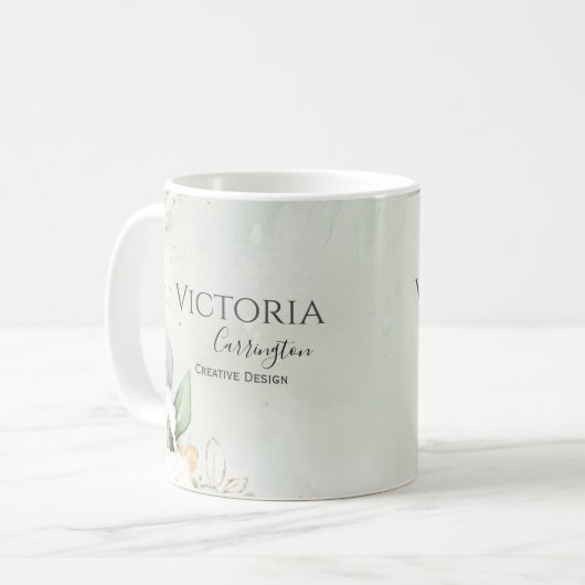 フローラエレガント金ゴールドグリーンプロフェッショナル事業 コーヒーマグカップ (正面左)