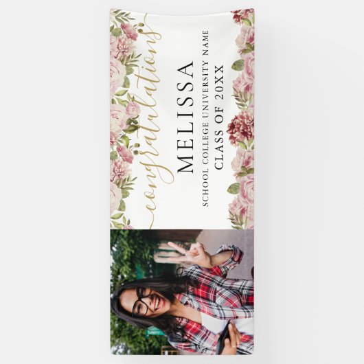 フローラエレガント金ゴールドスクリプトフォト卒業 横断幕 (縦)