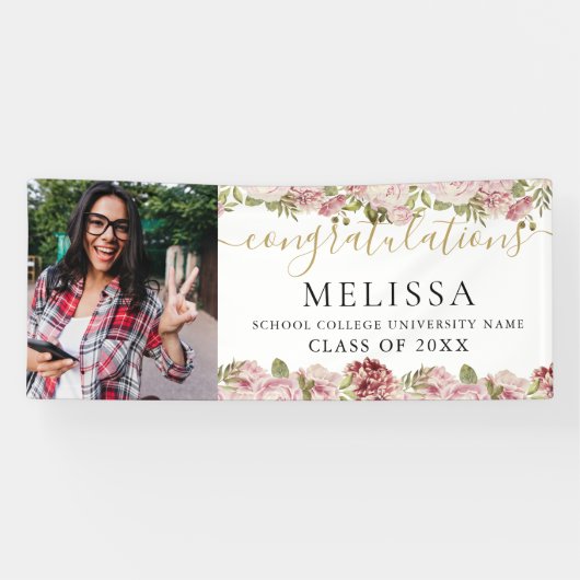 フローラエレガント金ゴールドスクリプトフォト卒業 横断幕 (横)