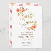 フローラエレガント金ゴールドスクリプト水の色ベビーシャワー 招待状 (正面/裏面)