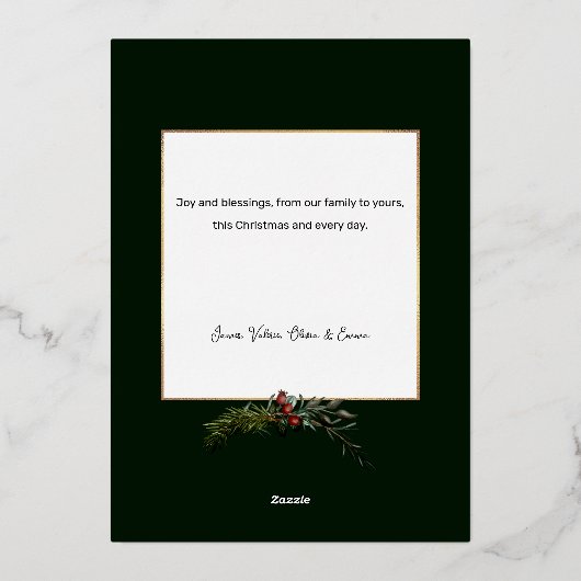 フローラエレガント金ゴールドノエルタイポグラフィ写真 箔シーズンカード (裏面)