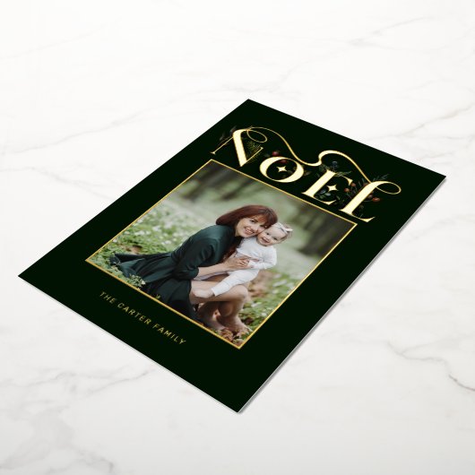 フローラエレガント金ゴールドノエルタイポグラフィ写真 箔シーズンカード (回転した状態)