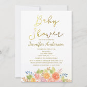 フローラエレガント金ゴールドバラ水色ベビーシャワー 招待状 (正面)