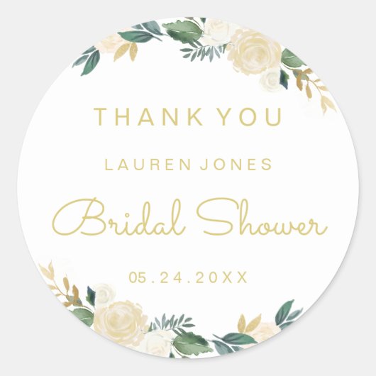 フローラエレガント金ゴールドピンクブライダルシャワーシール ラウンドシール (正面)