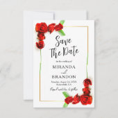 フローラエレガント金ゴールドフレーム赤いバラ日付を保存 招待状 (正面)