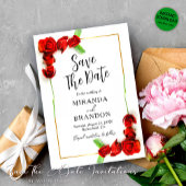 フローラエレガント金ゴールドフレーム赤いバラ日付を保存 招待状