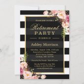 フローラエレガント金ゴールドブラックストライプパーティー 招待状 (正面)