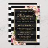 フローラエレガント金ゴールドブラックストライプパーティー 招待状 (正面/裏面)