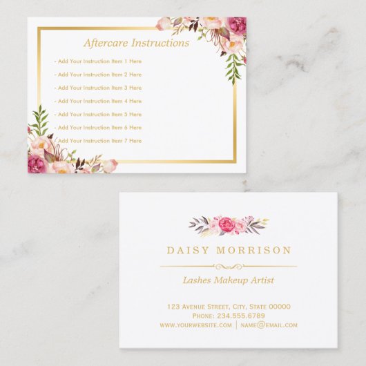 フローラエレガント金ゴールドラッシュサロンアフターケアカード 名刺 (正面/裏面)