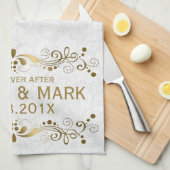 フローラエレガント金ゴールドレース(ホワイトダマスク付) 2 キッチンタオル (四つ折り)