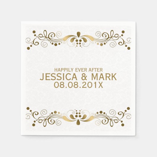 フローラエレガント金ゴールドレース（ホワイトダマスク付） 2 スタンダードカクテルナプキン (正面)
